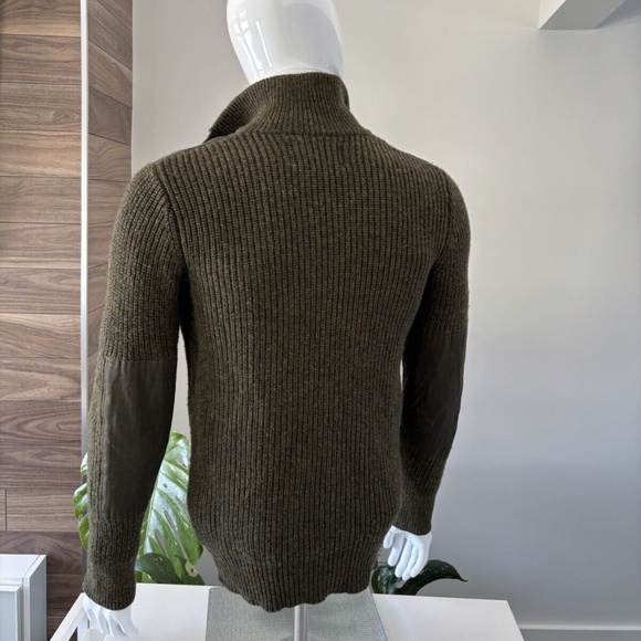 Schott Bros Sweater Wool Patch Fisherman Knit Green/Military Sz Small - Picture 2 of 10